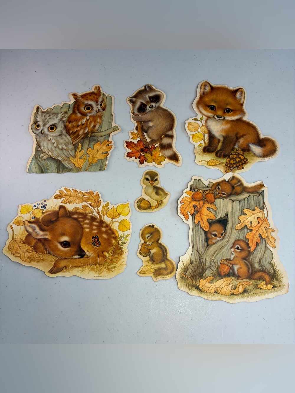Vtg lot Hallmark 1982 Animal Die-Cut Classroom Autumn Fall Wall Fox Chipmunk Owl